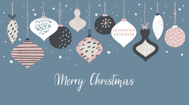 Yılbaşı banner şablon pastel renkler Retro Noel topları ile