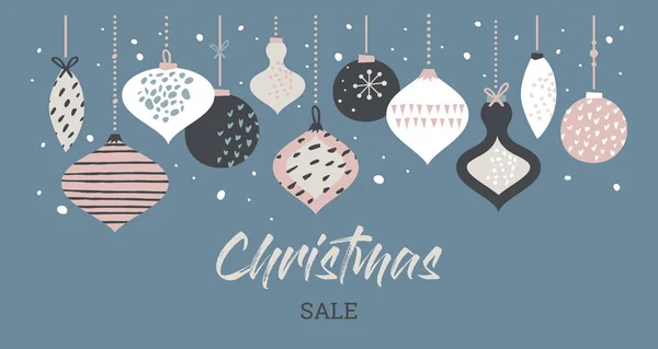 Weihnachtsverkauf Banner-Vorlage Typografie mit Weihnachtskugeln, zum Verkauf Flyer, Poster, Web-Banner und Grußkarte. Vektorillustration — Stockvektor