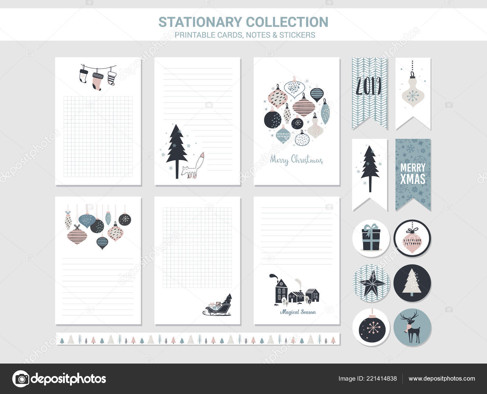 Hipster Clean Yr and Merry Xmas stationary established. Vector graphic relating to Printable Christmas Stationary named Hipster Refreshing Calendar year and Merry Xmas stationary established. Vector