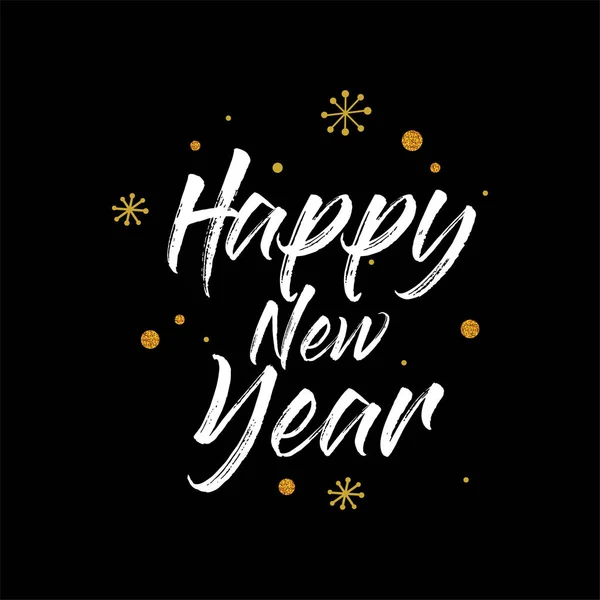 Mutlu yeni yıl el Siyah arka plan üzerine izole hat yazı. Vektör tatil illüstrasyon öğesi. Altın Havva yazıt metin — Stok Vektör