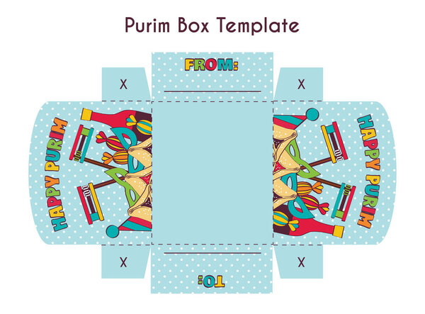Diy template fot purim basket- handmade mishloach manot-vector