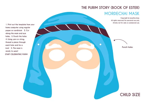 Purim történet karakterek maszkok gyerekeknek-lehet a gyerekek tevékenység, usrd fél, a családi - vektor — Stock Vector