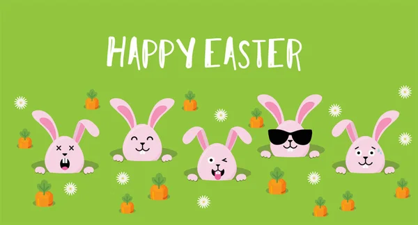Cute Easter bunnies happy Easter sign- Vector — Stock Vector