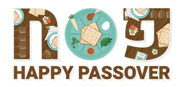 Ortasında Seder Plaka ile İbranice Hamurlu - Vektör