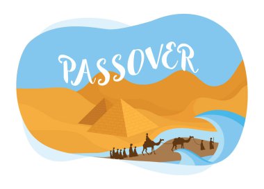 Passover card- The people of Israel getting out of Egypt-Vector clipart