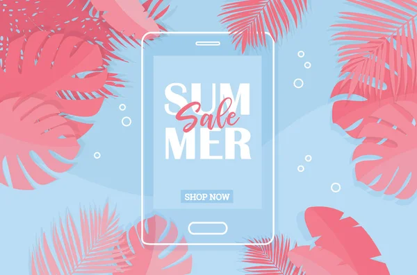 Summer Tropical Sale Banner with coral colors -Vector — Stock Vector