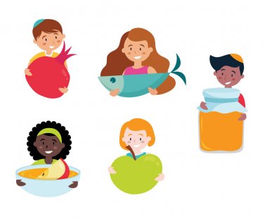 Mutlu ve Tatlı Yeni yıl rosh hashana için İbranice tebrik kartı. Vektör