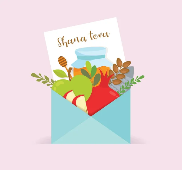 Tarjeta de felicitación rosh hashana con elementos rosh hashanah . — Vector de stock