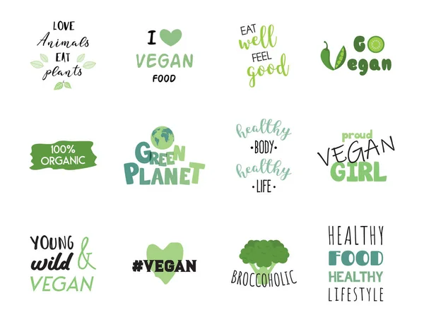 Comida saludable orgánica vegana y cotizaciones. Vector — Vector de stock