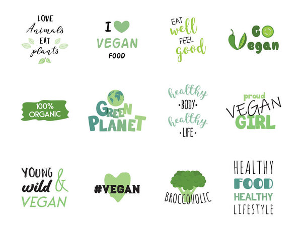 vegan organic healthy food and quotes. Vector