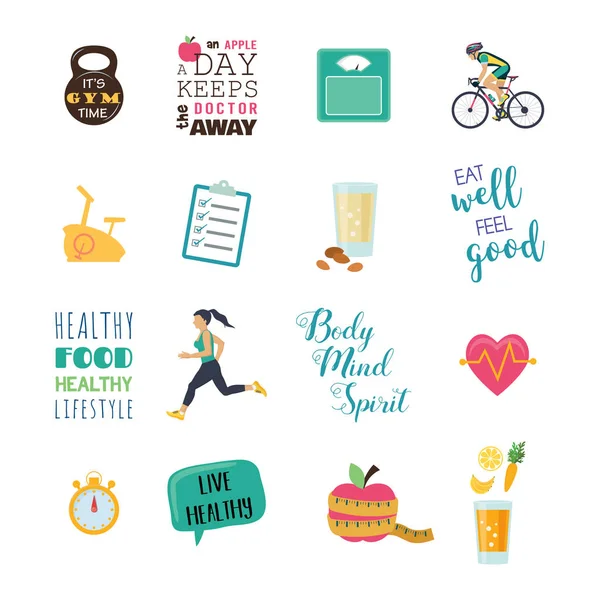 Healthy living and sports lifestyle icons. Vector — Stock Vector
