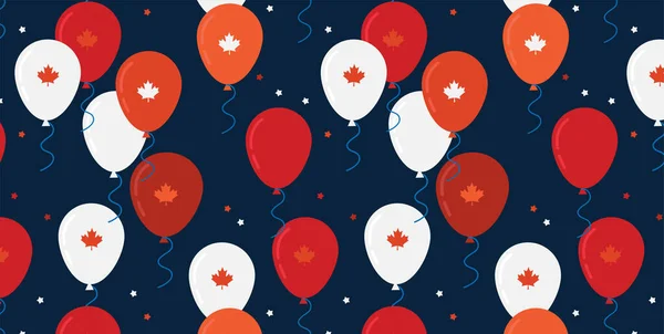 Banner de celebración del día de Canadá. Canada Independence Day Flying Flat Balloons In National Colors of Canada. Feliz Día de la Independencia Vector Illustration. Globos de Bandera Canadiense . — Archivo Imágenes Vectoriales
