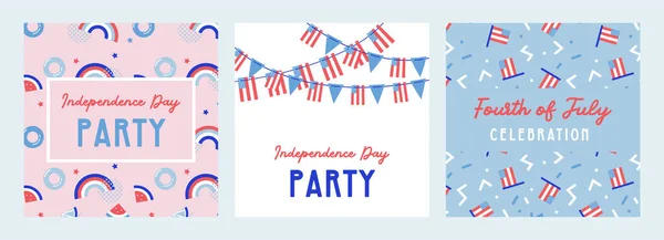 Festa dell'indipendenza americana celebrazioni. design di saluto con USA colori patriottici. Raccolta di disegni di sfondo di saluto, 4 luglio, contenuti promozionali sui social media. Illustrazione vettoriale — Vettoriale Stock