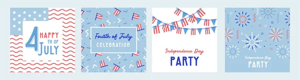 Festa dell'indipendenza americana celebrazioni. design di saluto con USA colori patriottici. Raccolta di disegni di sfondo di saluto, 4 luglio, contenuti promozionali sui social media. Illustrazione vettoriale — Vettoriale Stock