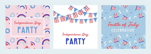 Celebraciones del Día de la Independencia Americana. diseño de saludo con colores patrióticos EE.UU.. Colección de diseños de fondo de saludo, 4 de julio, contenido promocional de redes sociales. Ilustración vectorial Gráficos vectoriales