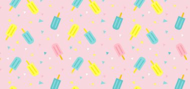 Yaz partisi afişi. Memphis tarzında komik bir duvar kağıdı. Karpuz, limon ve gökkuşağı desenli modaya uygun bir tasarım. vektör tasarımı.