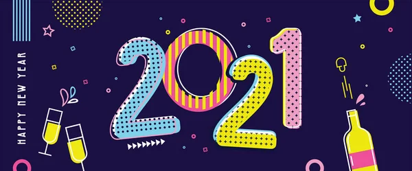 Feliz Año Nuevo-2021. Saludo diseño de fondo. Año Nuevo, contenido promocional de redes sociales. Ilustración vectorial — Vector de stock