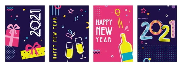 Feliz Año Nuevo-2021. Colección de diseños de saludo de fondo, Año Nuevo, contenido promocional de redes sociales. Ilustración vectorial — Vector de stock