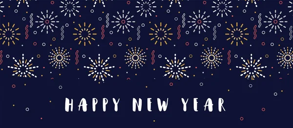 Felice anno nuovo 2021. Banner con sfondo fuochi d'artificio pttern. Contenuti promozionali sui social media o biglietto di auguri. Illustrazione vettoriale — Vettoriale Stock