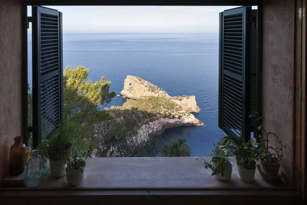View Open Window Punta Foradada Peninsula Deia Mallorca — Stock Photo, Image