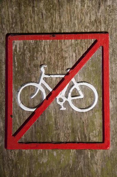 Close Cycling Sign Wooden Post — Stock Photo, Image