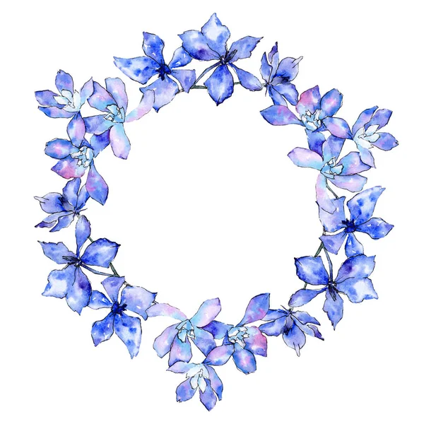 Violette Orchideenblüten Aquarell Hintergrundillustration Rahmen Bordüre Schmuck Kranz — Stockfoto