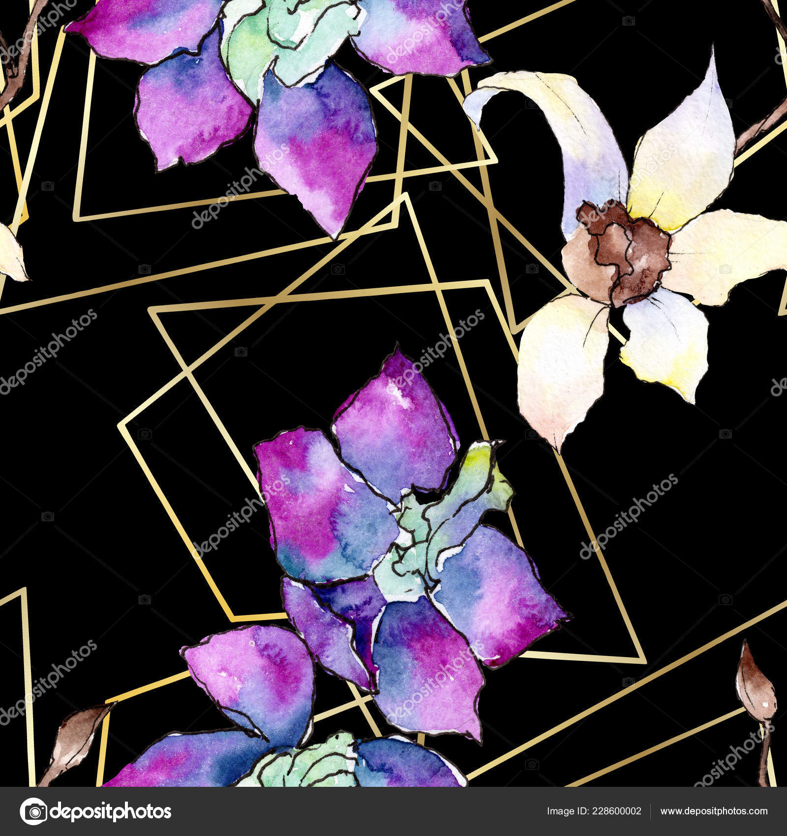 Purple White Orchid Flowers Seamless Background Pattern Fabric Wallpaper Print Stock Photo C Andreyanush