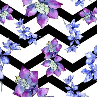 Mor orkide çiçekler. Sorunsuz arka plan deseni. Kumaş duvar kağıdı yazdırma doku. Suluboya arka plan illüstrasyon.