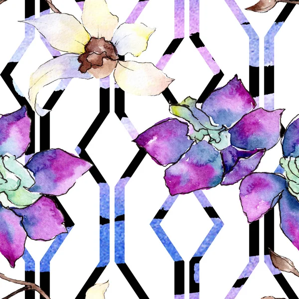 Фиолетовые Белые Цветы Орхидеи Бесшовный Рисунок Фона Ткань Обои Печать — стоковое фото
