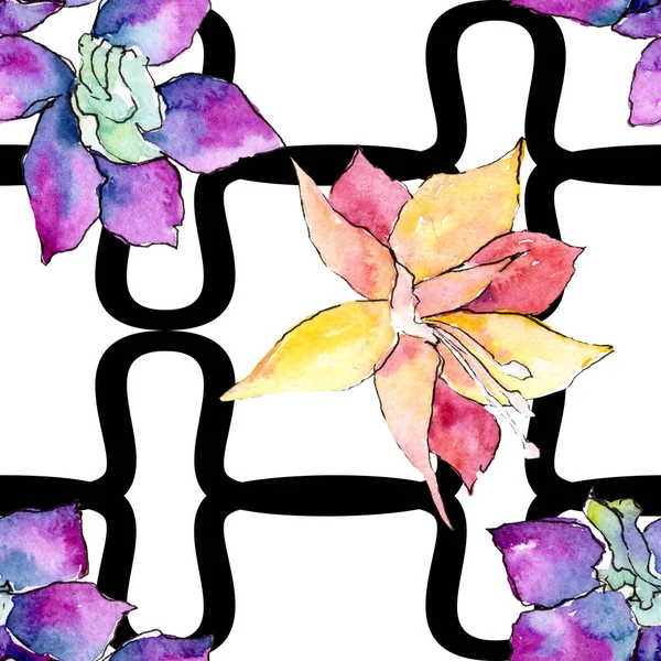 Violette Und Gelbe Orchideenblüten Nahtlose Hintergrundmuster Textur Für Stofftapeten Aquarell — kostenloses Stockfoto