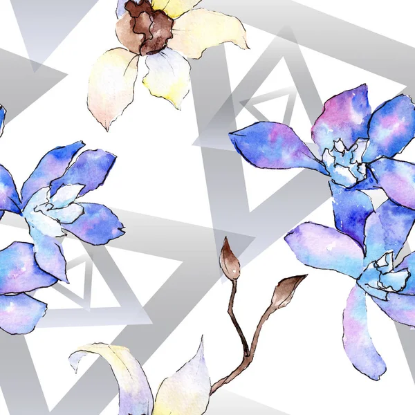 Mor ve beyaz orkide çiçekler. Sorunsuz arka plan deseni. Kumaş duvar kağıdı yazdırma doku. Suluboya arka plan illüstrasyon.