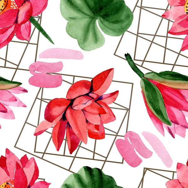 Red Lotus Flowers Watercolor Background Illustration Seamless Background Pattern Fabric — Free Stock Photo
