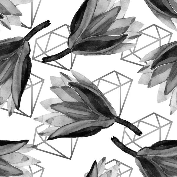 Black Lotus Flowers Watercolor Background Illustration Seamless Background Pattern Fabric — Stock Photo, Image