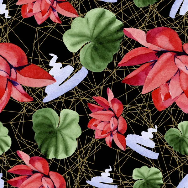 Red Lotus Flowers Watercolor Background Illustration Seamless Background Pattern Fabric — Free Stock Photo