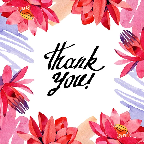 Rote Lotusblumen Danke Für Die Handschriftliche Monogramm Kalligraphie Aquarell Hintergrundillustration — Stockfoto