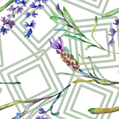 Mor lavanta çiçekleri. Sorunsuz arka plan deseni. Kumaş duvar kağıdı yazdırma doku. Suluboya arka plan illüstrasyon el çekilmiş.