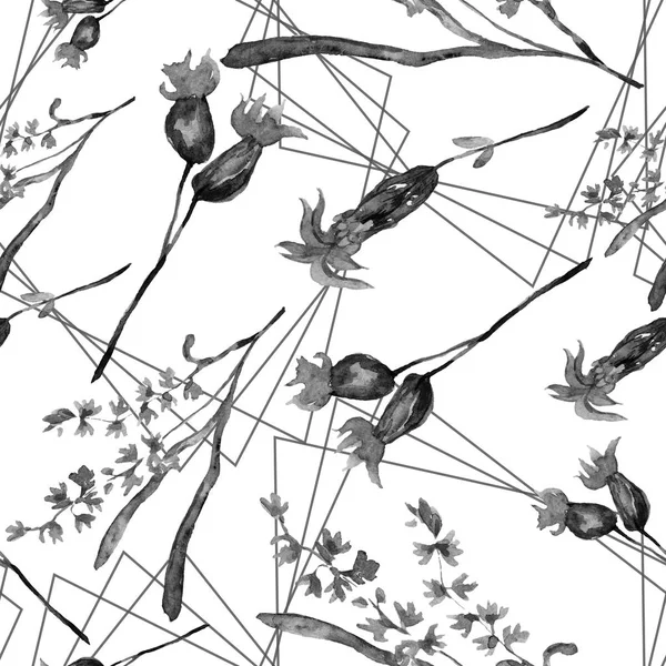 Black Lavender Flowers Aquarelle Illustration Element Seamless Background Pattern Fabric — Free Stock Photo