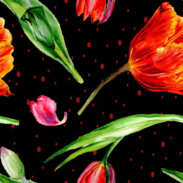 Increíbles Flores Tulipán Rojo Con Hojas Verdes Flores Botánicas Hechas — Foto de stock gratis