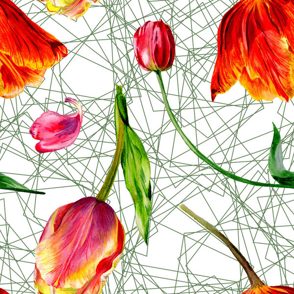 Удивительные красные цветы тюльпана с зелеными листьями. Ручной рисунок ботанических цветов. Акварельная фоновая иллюстрация. Бесшовный шаблон. Текстура ткани для печати обоев
.