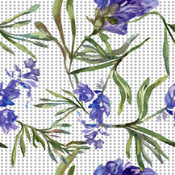 Purple lavender flowers. Seamless background pattern. Fabric wallpaper print texture. Hand drawn watercolor background illustration.