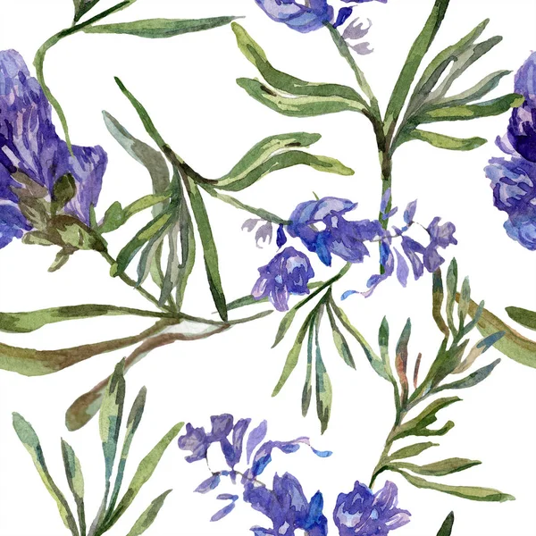 Purple lavender flowers. Seamless background pattern. Fabric wallpaper print texture. Hand drawn watercolor background illustration.