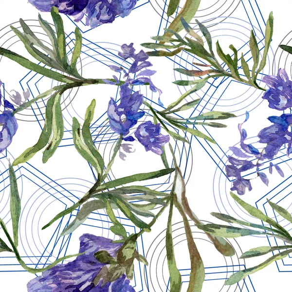 Purple lavender flowers. Seamless background pattern. Fabric wallpaper print texture. Hand drawn watercolor background illustration.
