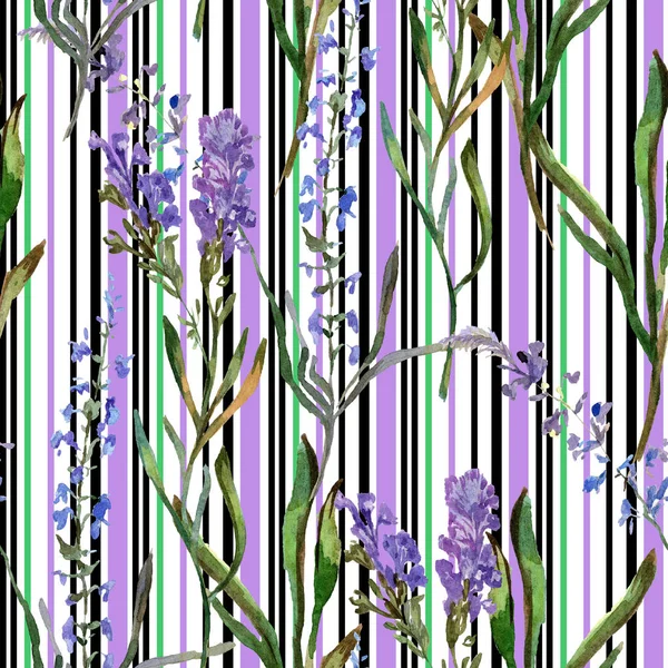 紫色薰衣草花 无缝的背景模式 织物壁纸打印纹理 手绘水彩画背景插图 — 图库照片