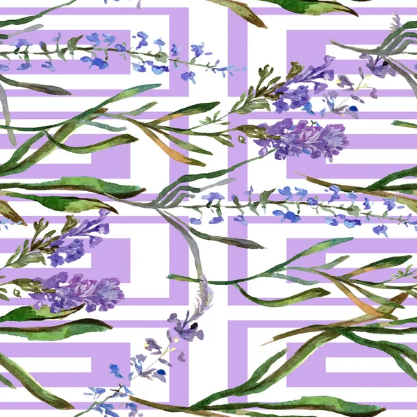Purple lavender flowers. Seamless background pattern. Fabric wallpaper print texture. Hand drawn watercolor background illustration.