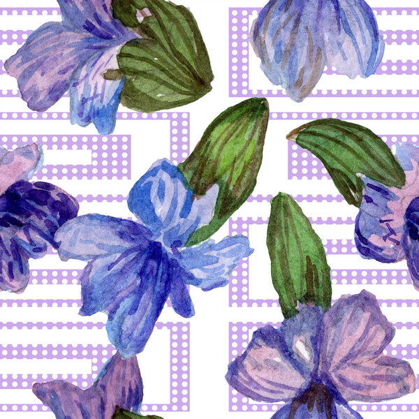 Purple lavender flowers. Seamless background pattern. Fabric wallpaper print texture. Hand drawn watercolor background illustration.