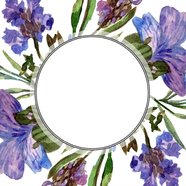 Violette Lavendelblüten Wilde Frühlingsblumen Mit Grünen Blättern Aquarell Hintergrundillustration Runde — Stockfoto