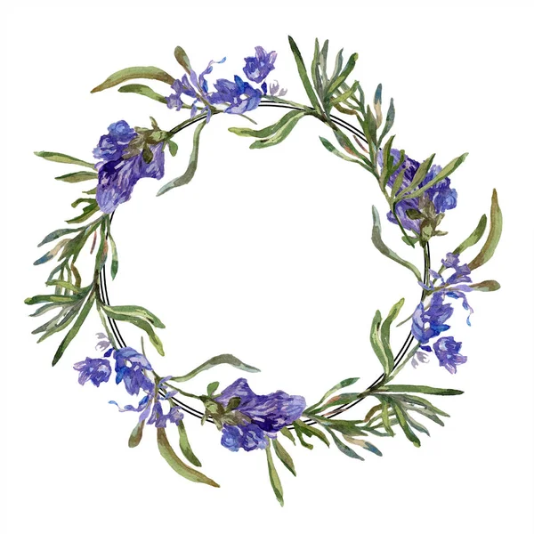 Violette Lavendelblüten Frühlingswildblumen Aquarell Hintergrundillustration Kranzrahmenrand — kostenloses Stockfoto
