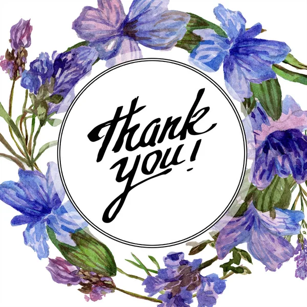 Purple Lavender Flowers Thank You Handwriting Monogram Calligraphy Wild Spring — Stock Photo, Image