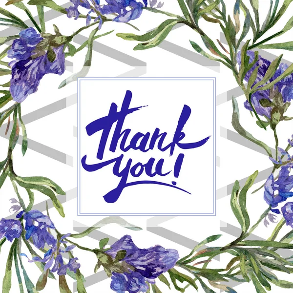 Purple Lavender Flowers Thank You Handwriting Monogram Calligraphy Beautiful Spring — Stock Photo, Image