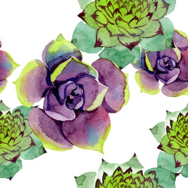 Şaşırtıcı succulents. Suluboya arka plan illüstrasyon. Sorunsuz arka plan deseni. Kumaş duvar kağıdı yazdırma doku.